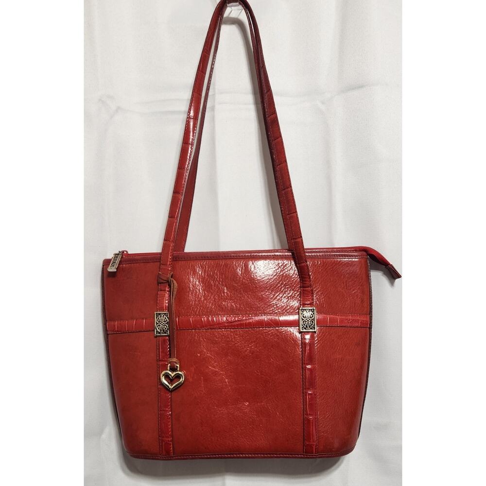 BRIGHTON VNTG Red Leather Embossed Purse Shoulder Bag Handbag
